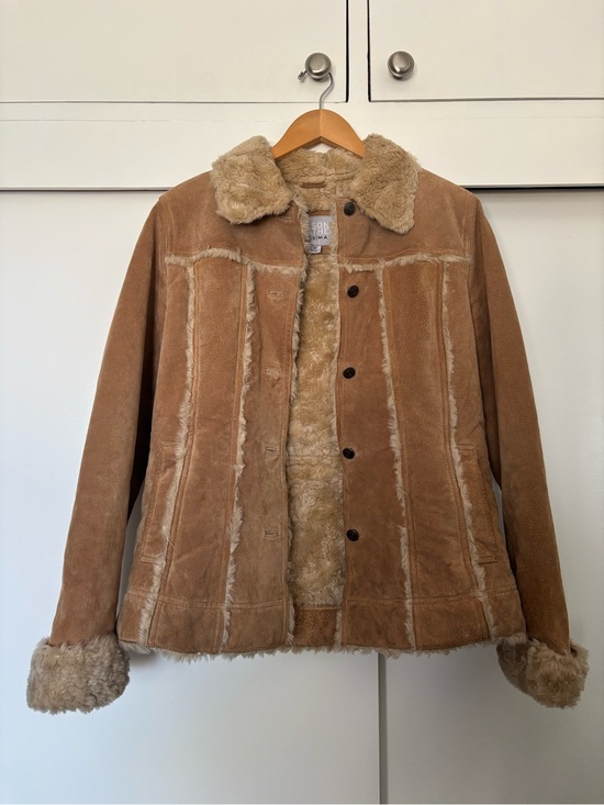 Wilsons Leather Jackets & Blazers - Wilsons Leather Tan Suede Shearling-Lined Jacket